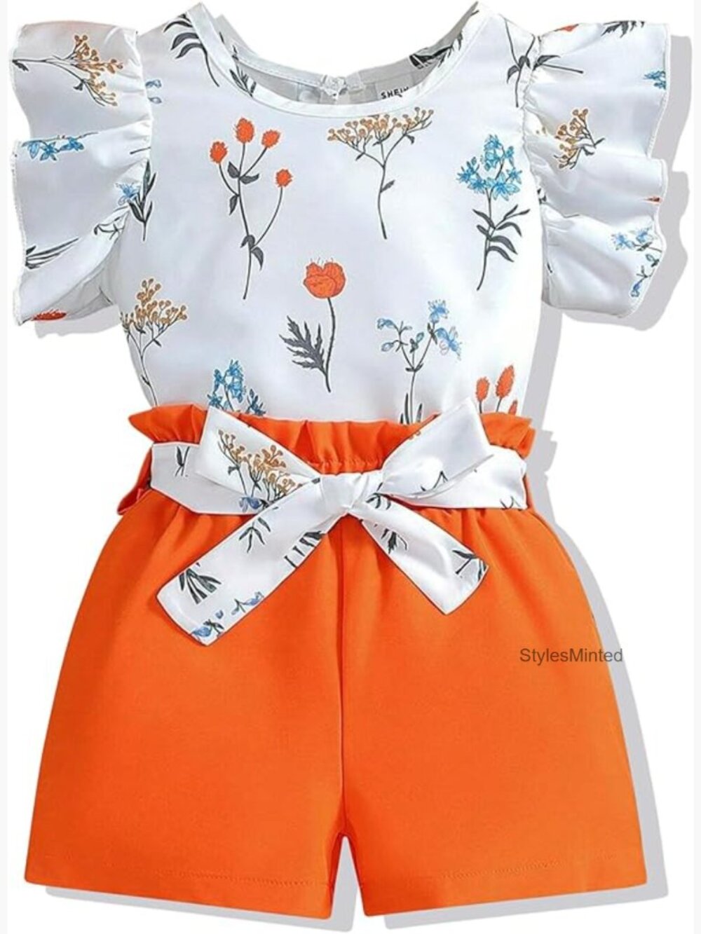 Kids Floral Ruffle Top & Shorts Set, Summer Outfit 3-8T